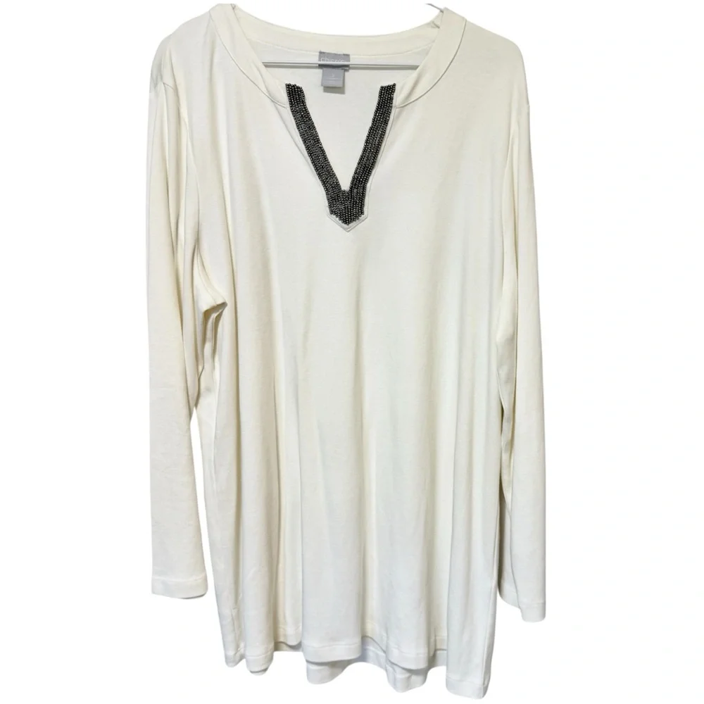 Chico's Womens Basic Cream Top XL Beaded Minimalist Capsule‎ Career Business - Picture 2 of 11